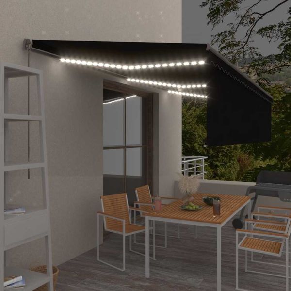 Ръчно прибиращ се сенник с щора и LED, 6x3 м, антрацит