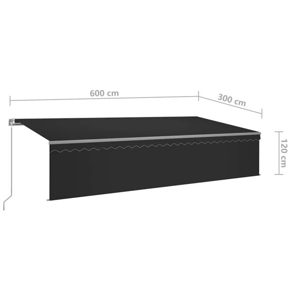 Ръчно прибиращ се сенник с щора и LED, 6x3 м, антрацит