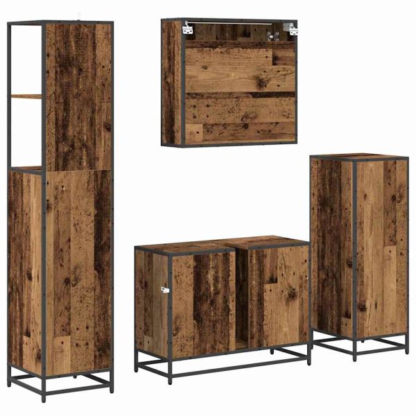 Комплект мебели за баня 4 pcs Старо дърво Инженерно дърво