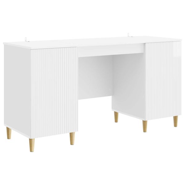 Бюро с рафт Бял гланц 142,5 x 50 x 75 см Инженерна дървесина