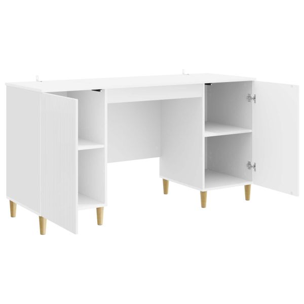 Бюро с рафт Бял гланц 142,5 x 50 x 75 см Инженерна дървесина