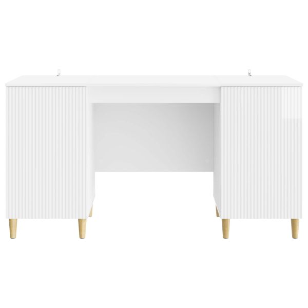 Бюро с рафт Бял гланц 142,5 x 50 x 75 см Инженерна дървесина
