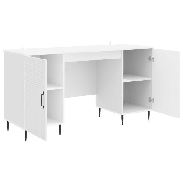 Бюро с рафт Бял гланц 142,5 x 50 x 75 см Инженерна дървесина