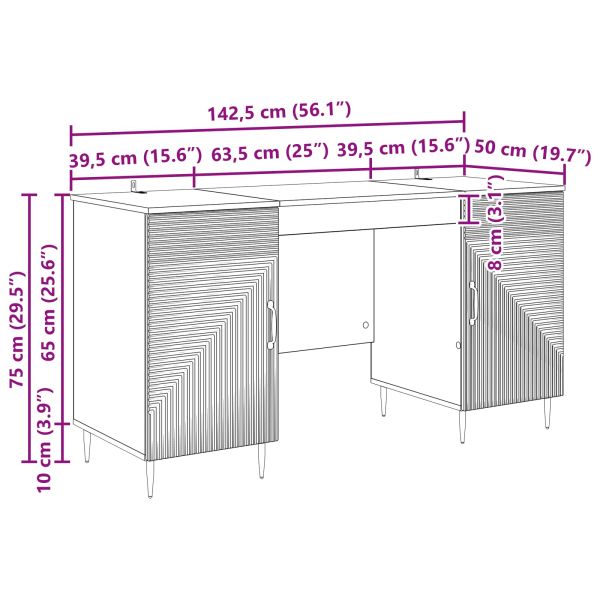 Бюро с рафт Бял гланц 142,5 x 50 x 75 см Инженерна дървесина