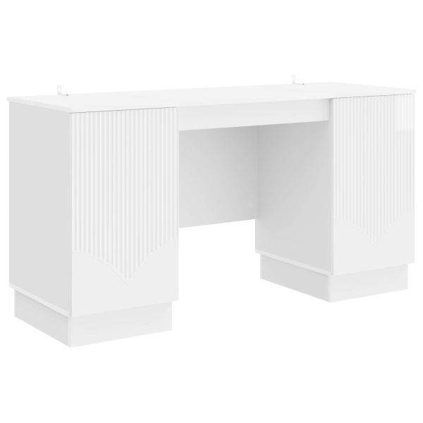 Бюро с рафт Бял гланц 142,5 x 50 x 75 см Инженерна дървесина