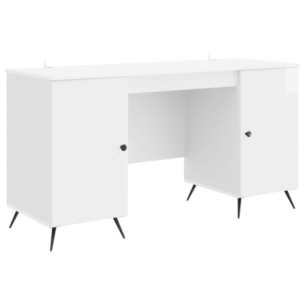 Бюро с рафт Бял гланц 142,5 x 50 x 75 см Инженерна дървесина