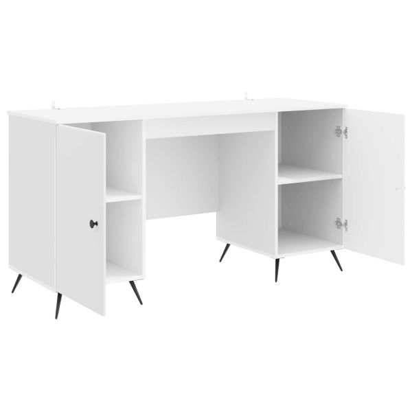 Бюро с рафт Бял гланц 142,5 x 50 x 75 см Инженерна дървесина