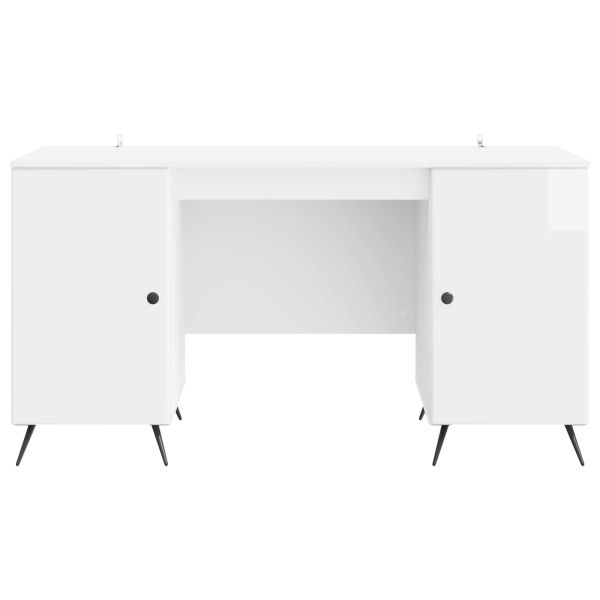 Бюро с рафт Бял гланц 142,5 x 50 x 75 см Инженерна дървесина