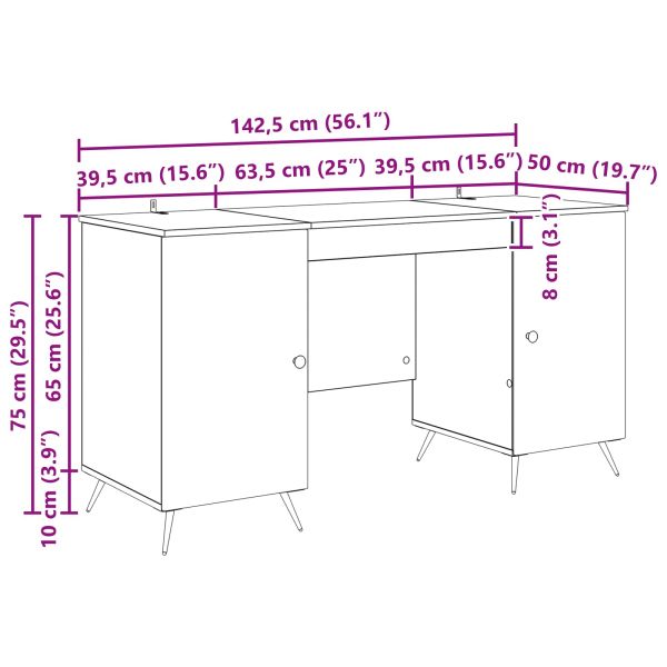 Бюро с рафт Сива сонома 142,5 x 50 x 75 см Инженерна дървесина