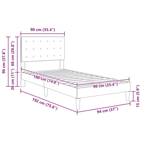 Рамка за легло с таблото Тъмносиво 90 x 190 cm Текстил