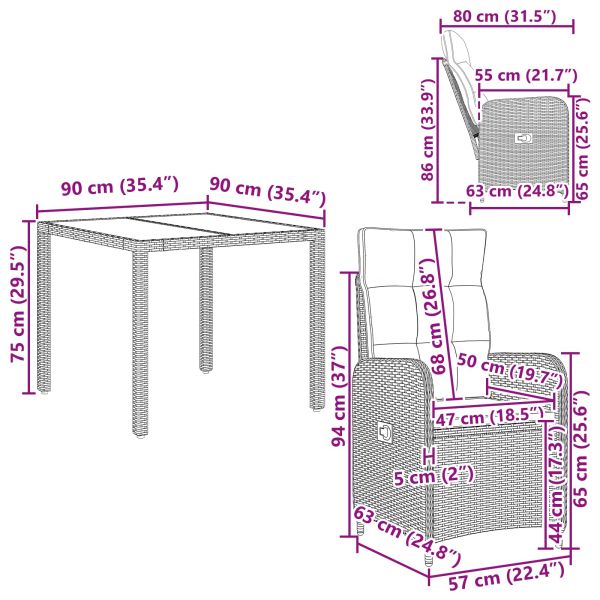 Комплект за хранене на открито 3 pcs Черно 90 x 90 x 75 cm