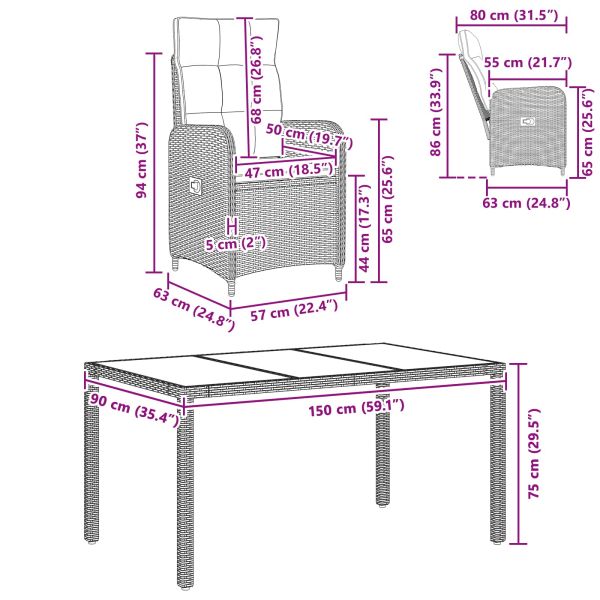 Комплект за хранене на открито 7 pcs Черно и кремаво бяло