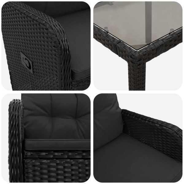 Комплект за хранене на открито 9 pcs Черно 190 x 90 x 75 cm
