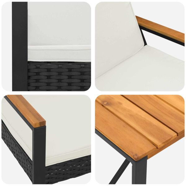 Комплект за външни мебели 4 pcs Черно и кремаво бяло полиратан