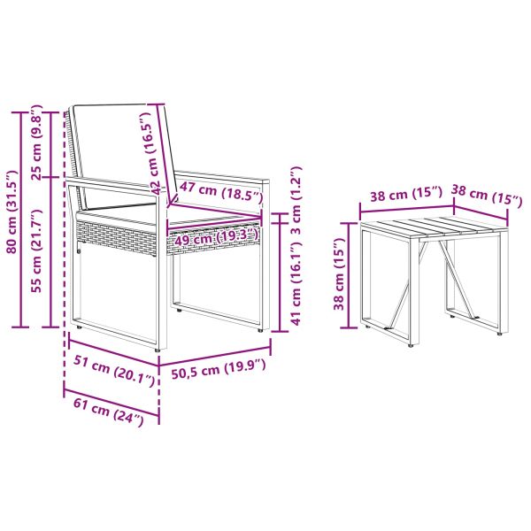 Комплект за външни мебели 3 pcs Сив и тъмен сив полиратан