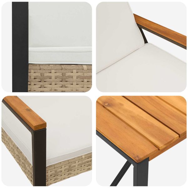 Комплект за външни мебели 3 pcs Бежов и кремаво бял полиратан