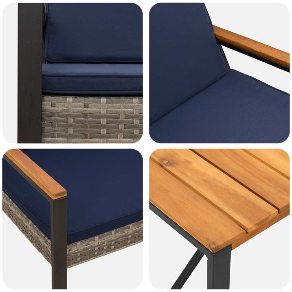 Комплект за външни мебели 3 pcs Сив и тъмен син полиратан