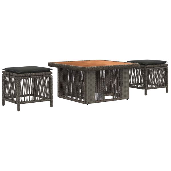 Комплект за хранене в градината 3 pcs Сив и тъмен сив полиратан