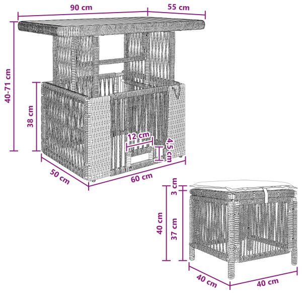 Комплект за хранене в градината 3 pcs Черен и кремав полиратан