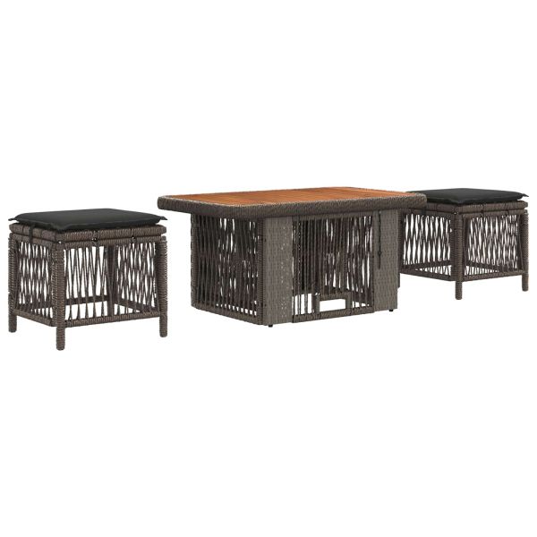 Комплект за хранене в градината 3 pcs Сив и тъмен сив полиратан