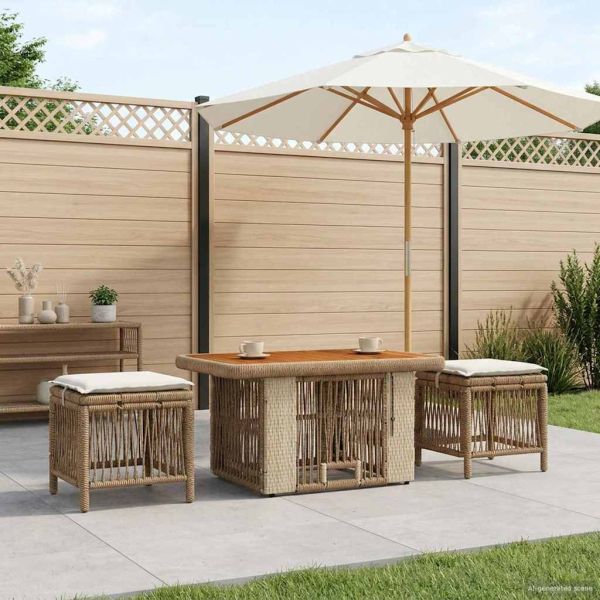 Комплект за хранене в градината 3 pcs Бежов и кремав полиратан