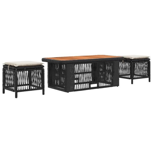 Комплект за хранене в градината 4 pcs Черен и кремав полиратан