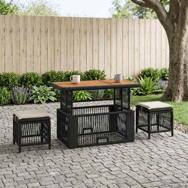 Комплект за хранене в градината 4 pcs Черен и кремав полиратан