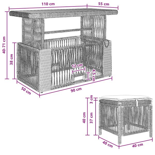 Комплект за хранене в градината 4 pcs Черен и кремав полиратан