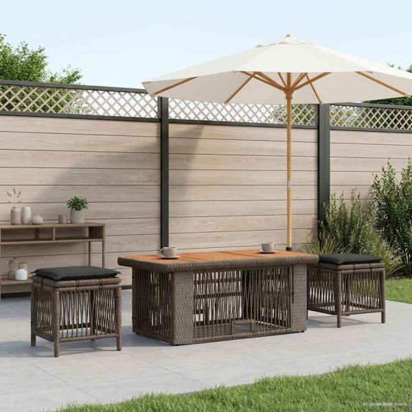 Комплект за хранене в градината 4 pcs Сив и тъмен сив полиратан