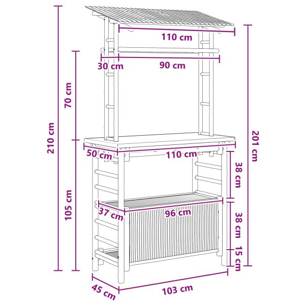 Външна бар маса с рафт Естествен 110 x 50 x 210 см Бамбук
