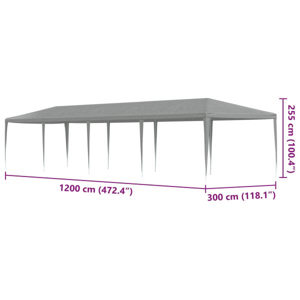 Парти шатър Светлосиво 1200 x 300 x 255 см Полиетилен и стомана