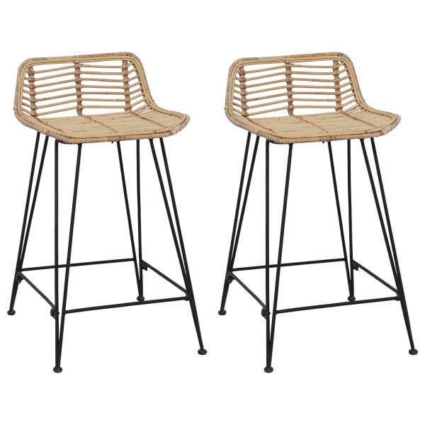Бар стол 2 pcs Натурално 44 x 45 x 76 см Ратан и стомана