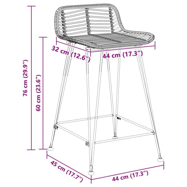 Бар стол 2 pcs Натурално 44 x 45 x 76 см Ратан и стомана