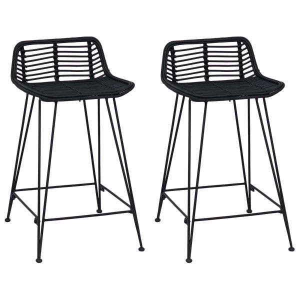 Бар стол 2 pcs Черно 44 x 45 x 76 см Ратан и стомана