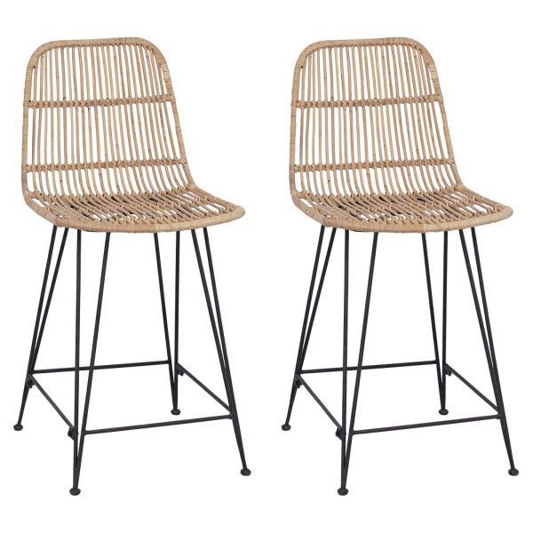 Бар стол 2 pcs Натурално 44 x 54 x 96 см Ратан и стомана