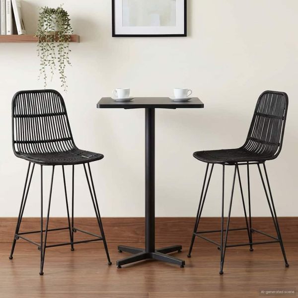 Бар стол 2 pcs Черно 44 x 54 x 96 см Ратан и стомана