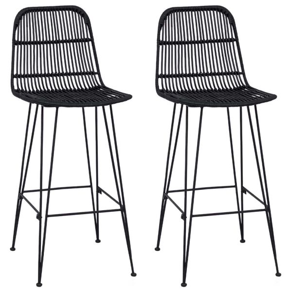 Бар стол 2 pcs Черно 44 x 55 x 109 см Ратан и стомана