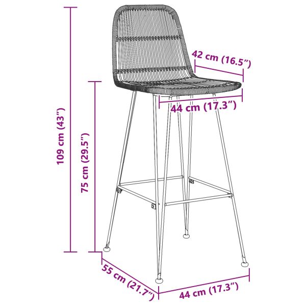 Бар стол 2 pcs Черно 44 x 55 x 109 см Ратан и стомана