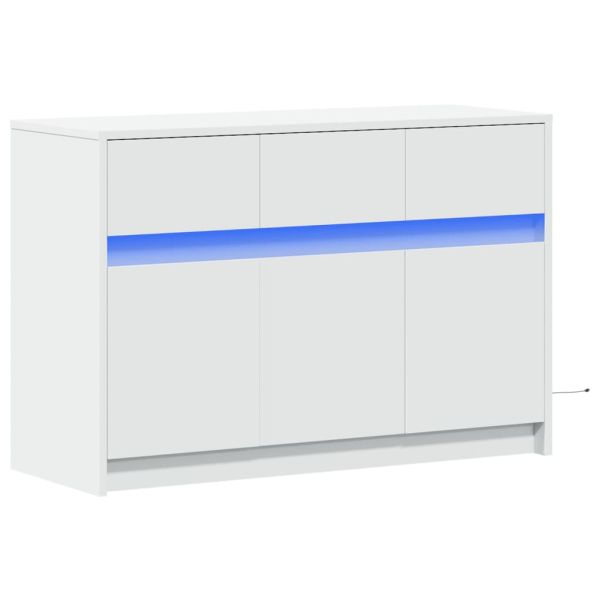 ТВ шкаф с LED, бял, 91x34x61 см, инженерно дърво