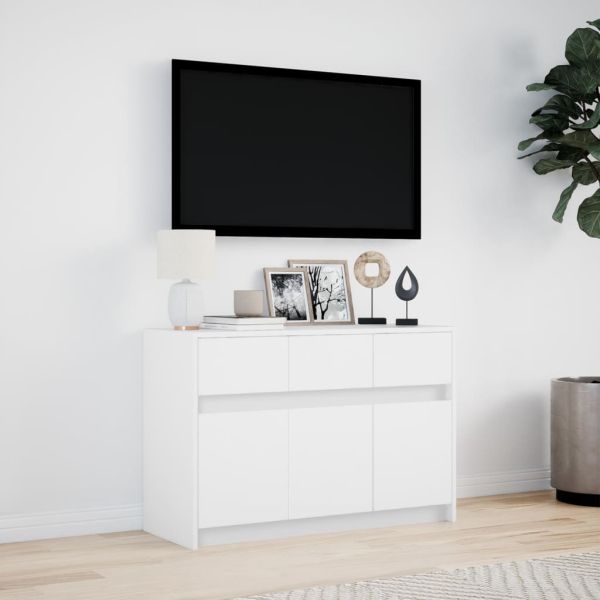 ТВ шкаф с LED, бял, 91x34x61 см, инженерно дърво