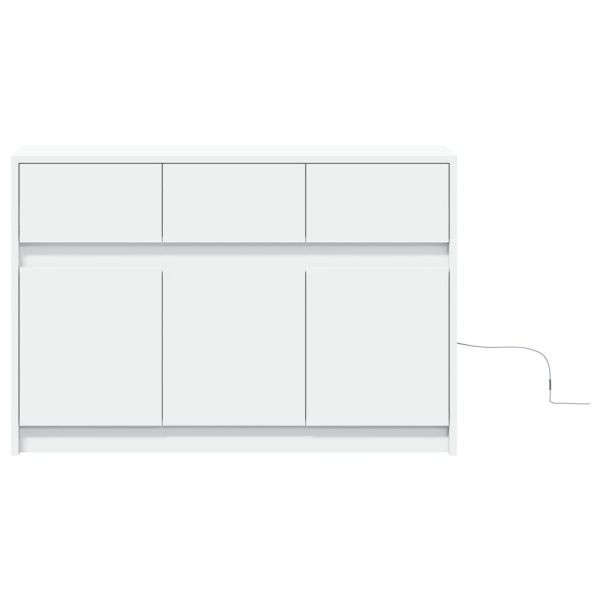 ТВ шкаф с LED, бял, 91x34x61 см, инженерно дърво