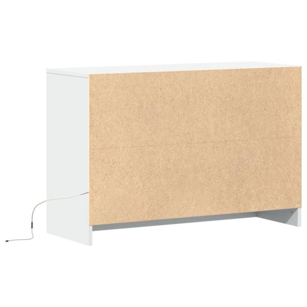 ТВ шкаф с LED, бял, 91x34x61 см, инженерно дърво