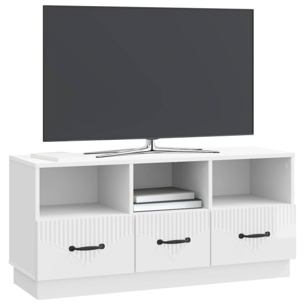 ТВ шкаф Бял гланц 102 x 34,5 x 47 см Инженерна дървесина