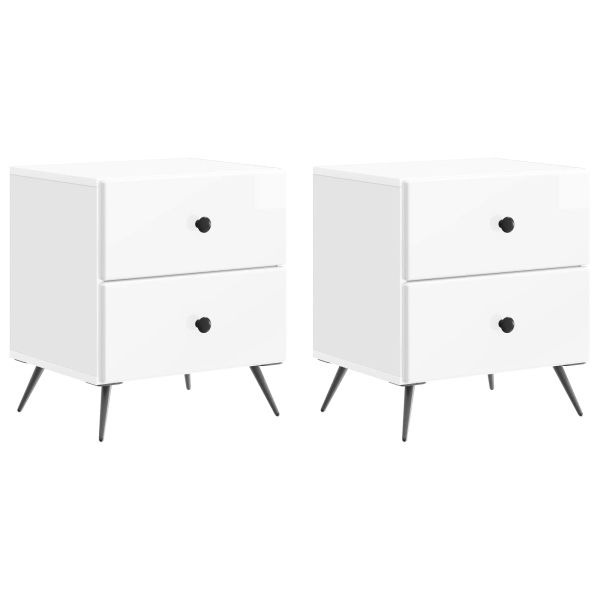 Нощен шкаф с чекмедже 2 pcs Бял гланц 43 x 34,5 x 47,5 см