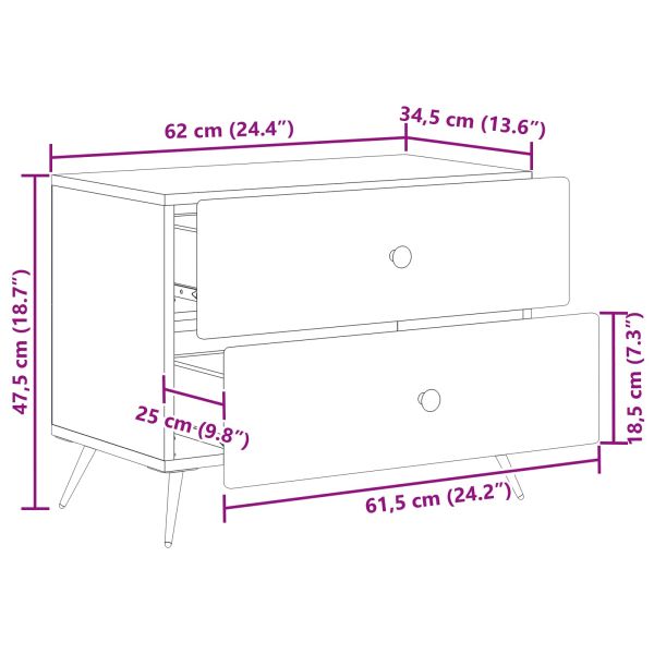 Нощен шкаф Опушен дъб 62 x 34,5 x 47,5 см Инженерна дървесина
