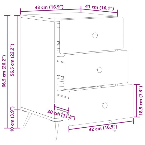Нощен шкаф Опушен дъб 43 x 41 x 66,5 см Инженерна дървесина