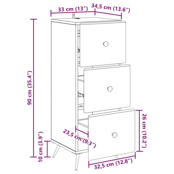 Чекмеджетен шкаф Опушен дъб 33 x 34,5 x 90 см