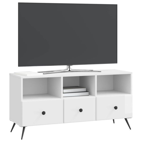 ТВ шкаф Бял гланц 102 x 34,5 x 50 см Инженерна дървесина