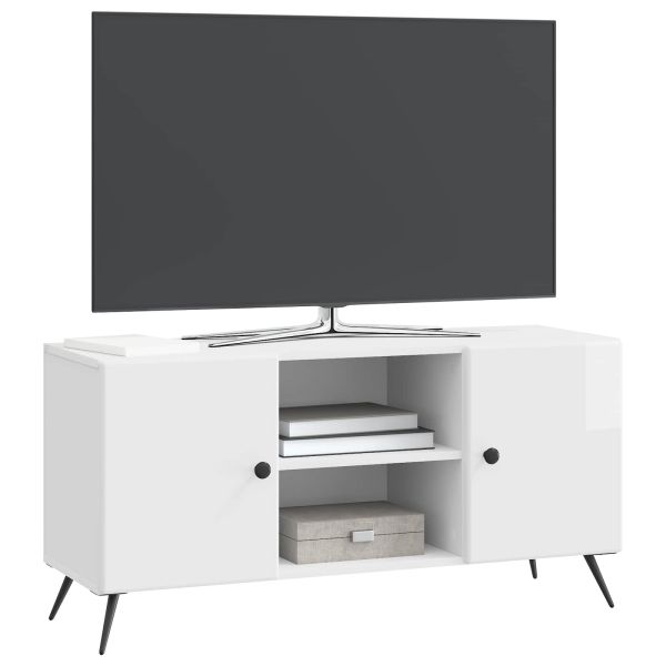 ТВ шкаф Бял гланц 102 x 34,5 x 50 см Инженерна дървесина