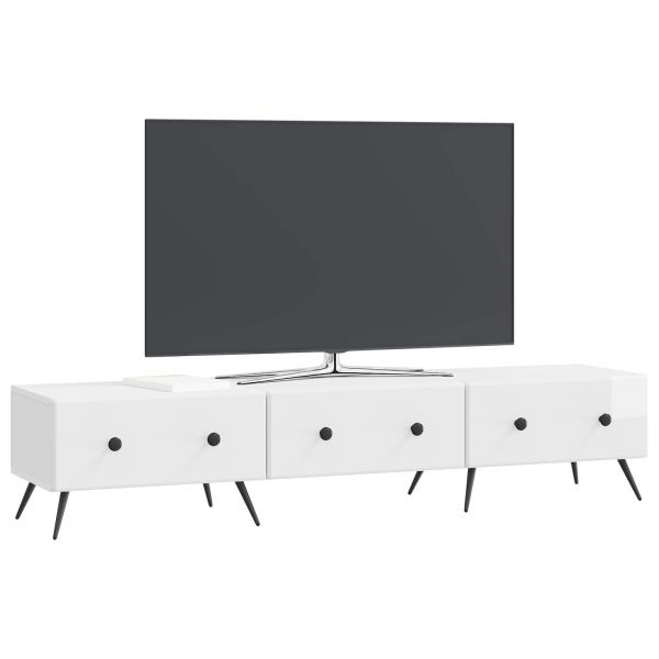 ТВ шкаф Бял гланц 147 x 34,5 x 30 см Инженерна дървесина
